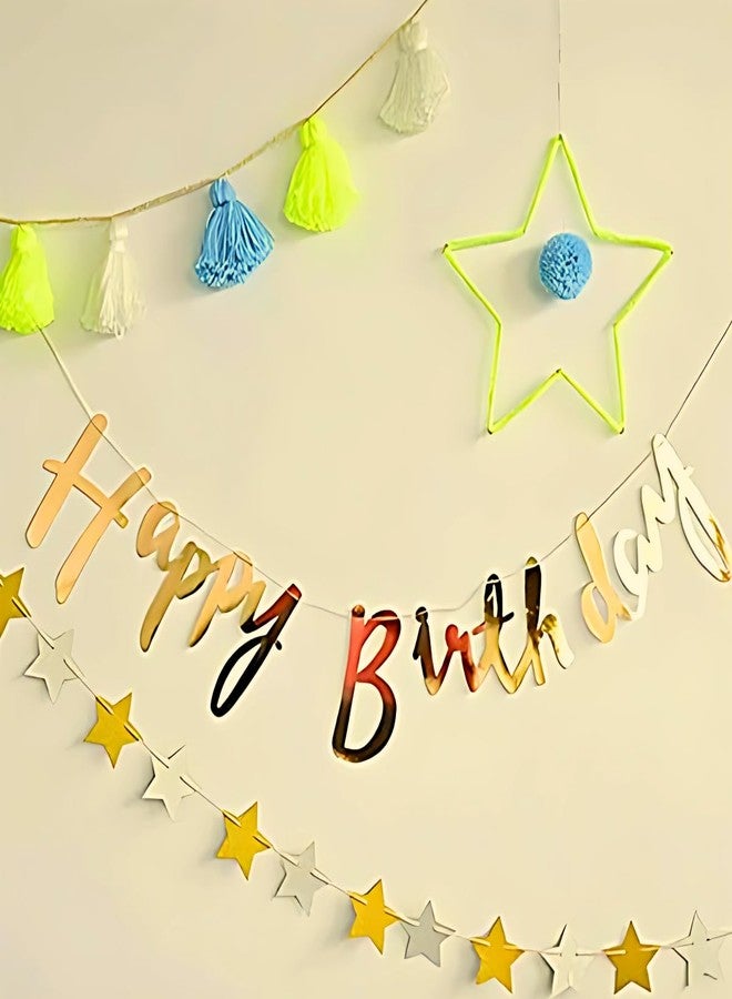 Hemito Happy Birthday Golden Cursive Banner Party Decoration Item with Ribbon Boy Theme Bunting|Happy Birthday Party Cursive Metallic Banner - Gold - Image 4